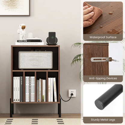 Record Player Stand with Charging Station, Turntable Stand Holds Up to 150 Albums