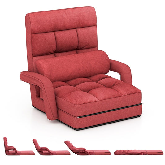 Adjustable Folding Lazy Sofa, Floor Chair Sofa, Padded Gaming Chair with Armrests and Pillow