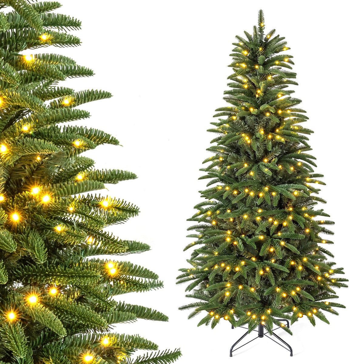 GOFLAME 5FT/6FT/7FT/8FT Pre-lit Christmas Tree | Holiday Decoration Tree with Warm White LED Lights