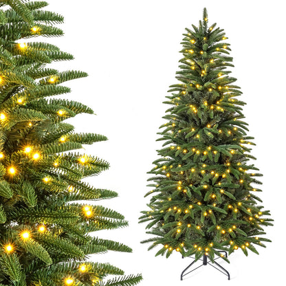 GOFLAME 5FT/6FT/7FT/8FT Pre-lit Christmas Tree | Holiday Decoration Tree with Warm White LED Lights