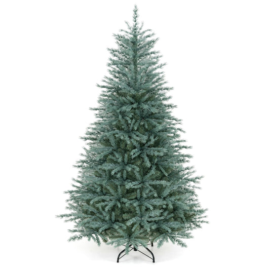 GOFLAME 6FT/7FT/8FT Artificial Christmas Tree Hinged Unlit Xmas Tree Blue-Green