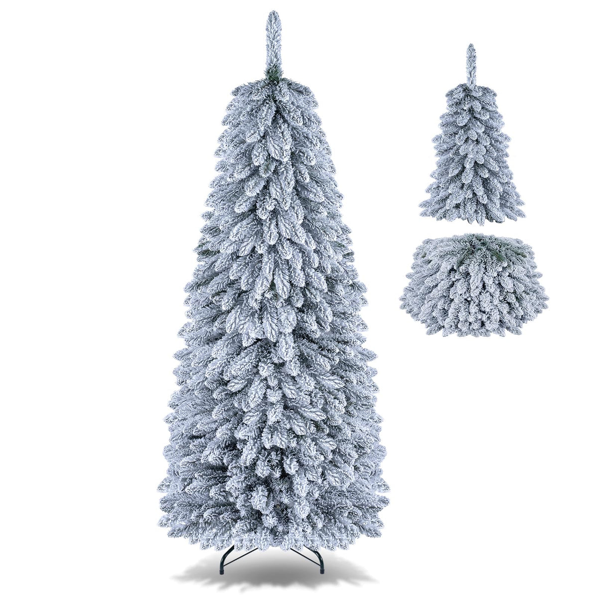 GOFLAME 6FT/7FT Pop Up Christmas Tree | Snow Flocked Collapsible Xmas Tree