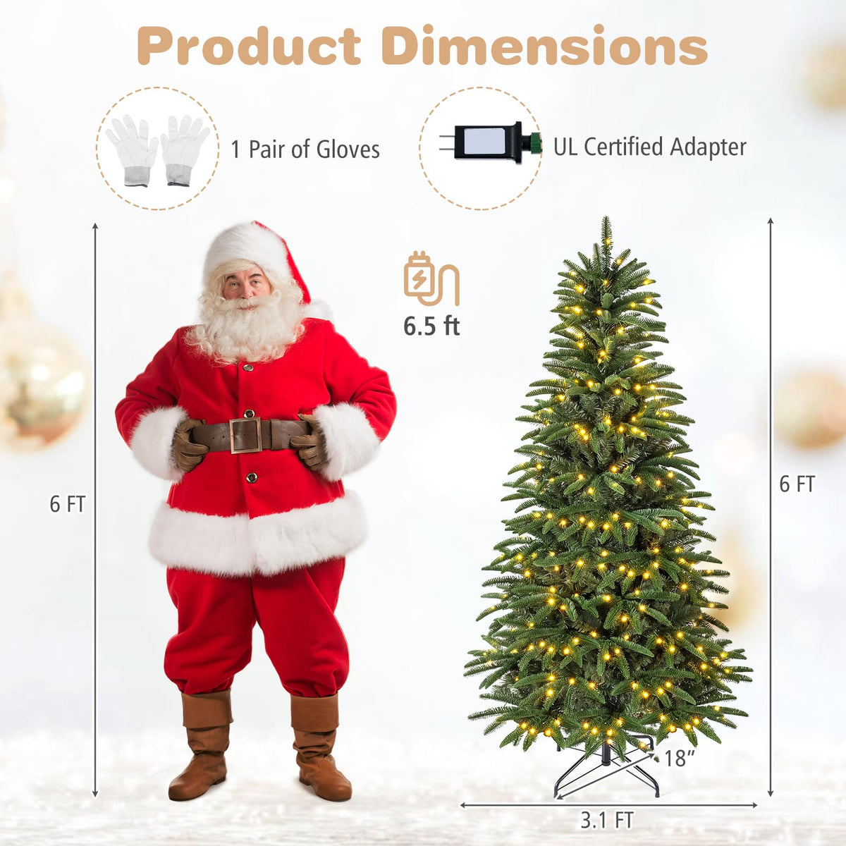GOFLAME 5FT/6FT/7FT/8FT Pre-lit Christmas Tree | Holiday Decoration Tree with Warm White LED Lights