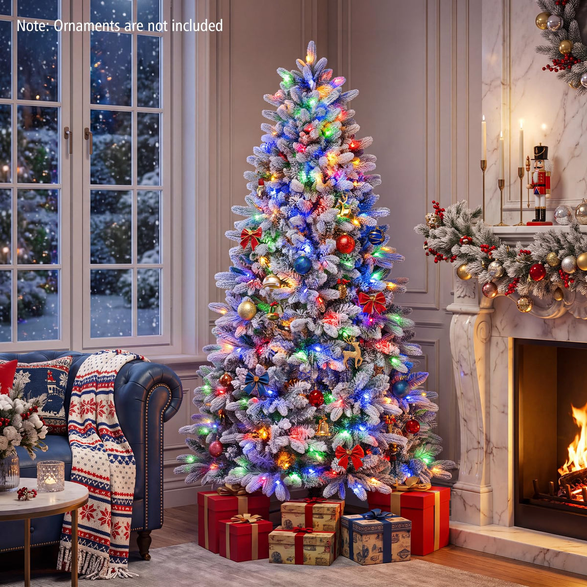 GOFLAME 6FT/7FT Pre-lit Half Christmas Tree | Snow Flocked Artificial Xmas Tree