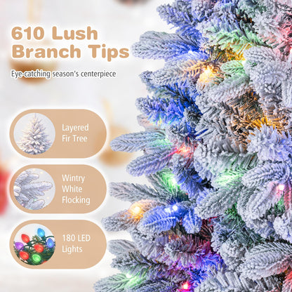 GOFLAME 6FT/7FT Pre-lit Half Christmas Tree | Snow Flocked Artificial Xmas Tree