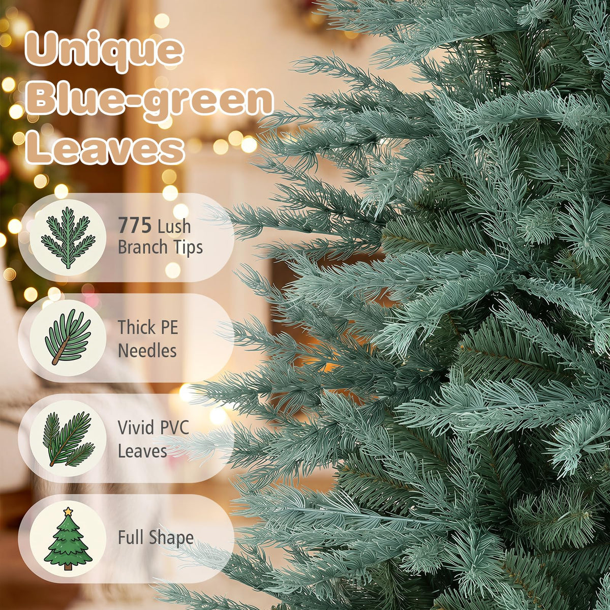 GOFLAME 6FT/7FT/8FT Artificial Christmas Tree Hinged Unlit Xmas Tree Blue-Green