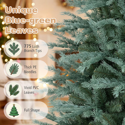 GOFLAME 6FT/7FT/8FT Artificial Christmas Tree Hinged Unlit Xmas Tree Blue-Green