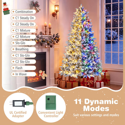 GOFLAME 6FT/7FT Pre-lit Half Christmas Tree | Snow Flocked Artificial Xmas Tree