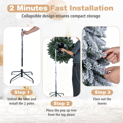 GOFLAME 6FT/7FT Pop Up Christmas Tree | Snow Flocked Collapsible Xmas Tree
