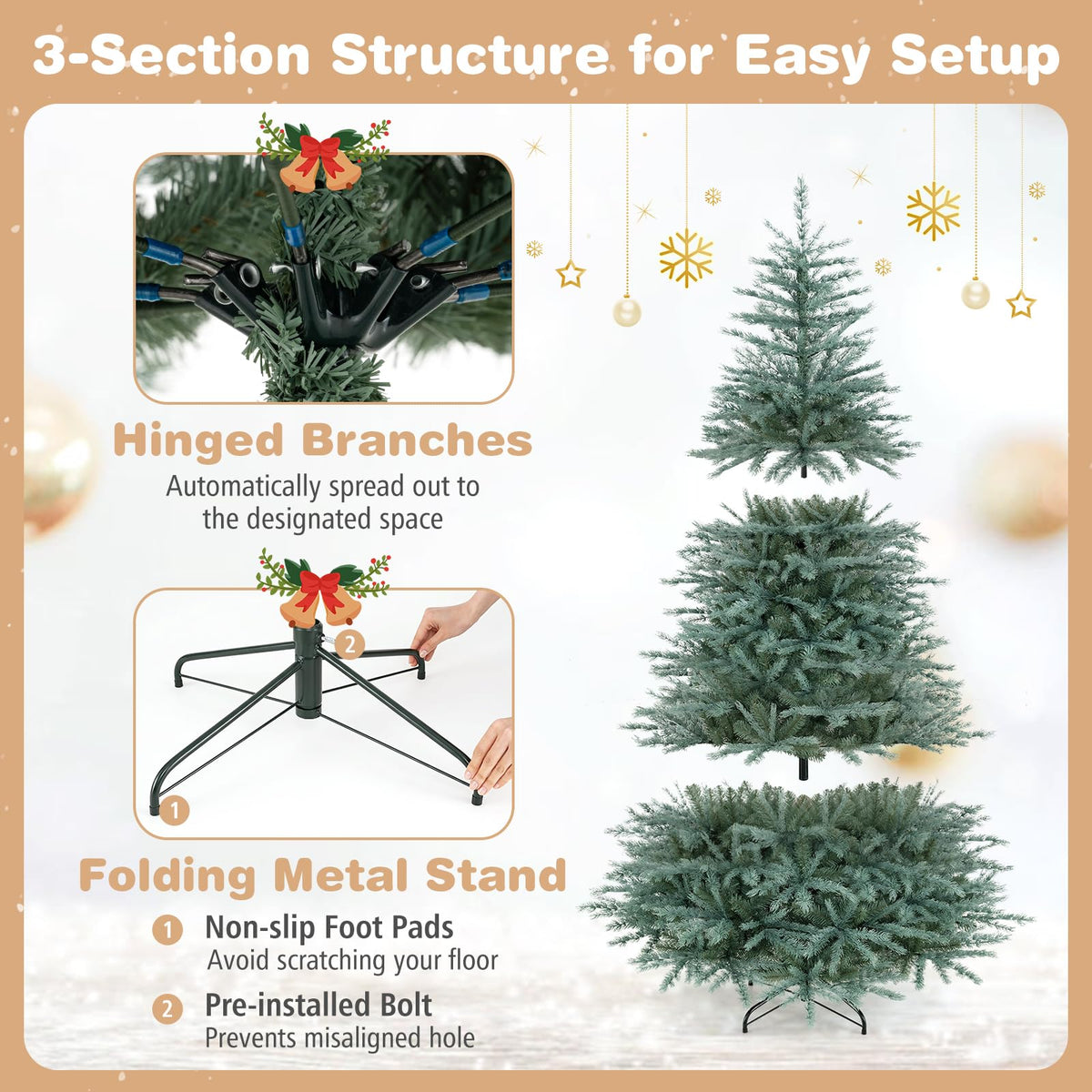 GOFLAME 6FT/7FT/8FT Artificial Christmas Tree Hinged Unlit Xmas Tree Blue-Green