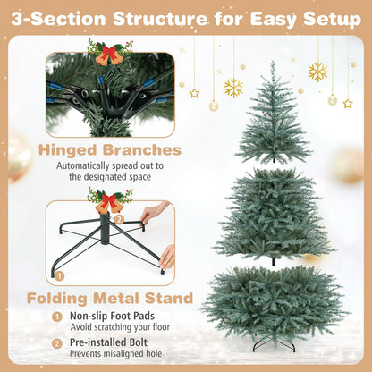 GOFLAME 6FT/7FT/8FT Artificial Christmas Tree Hinged Unlit Xmas Tree Blue-Green