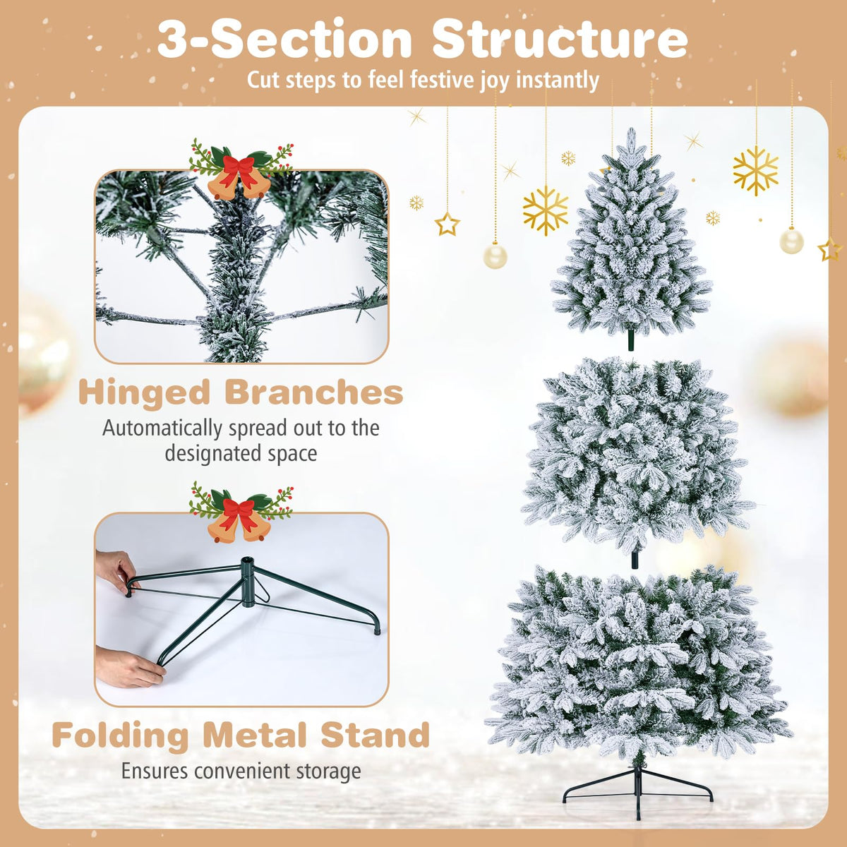 GOFLAME 6FT/7FT Pre-lit Half Christmas Tree | Snow Flocked Artificial Xmas Tree