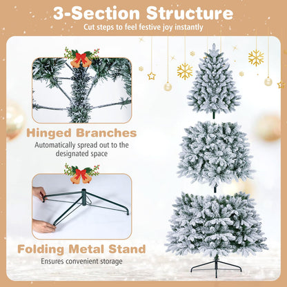 GOFLAME 6FT/7FT Pre-lit Half Christmas Tree | Snow Flocked Artificial Xmas Tree
