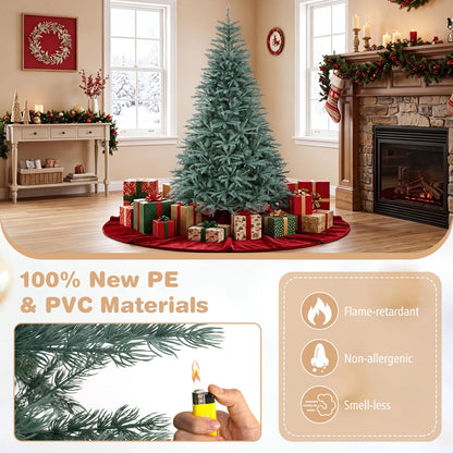 GOFLAME 6FT/7FT/8FT Artificial Christmas Tree Hinged Unlit Xmas Tree Blue-Green