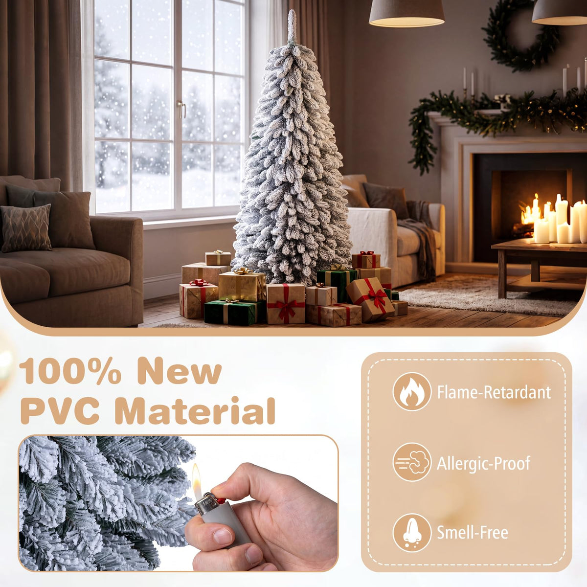 GOFLAME 6FT/7FT Pop Up Christmas Tree | Snow Flocked Collapsible Xmas Tree