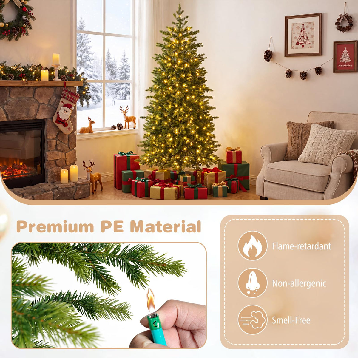 GOFLAME 6FT/7.5FT Pre-lit Christmas Tree Artificial Christmas Tree with Remote