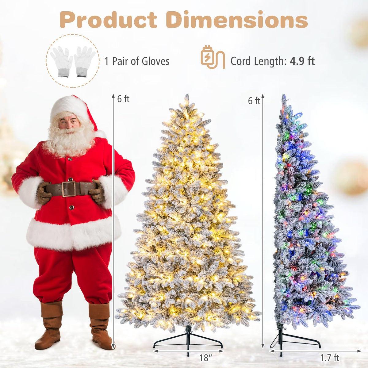 GOFLAME 6FT/7FT Pre-lit Half Christmas Tree | Snow Flocked Artificial Xmas Tree