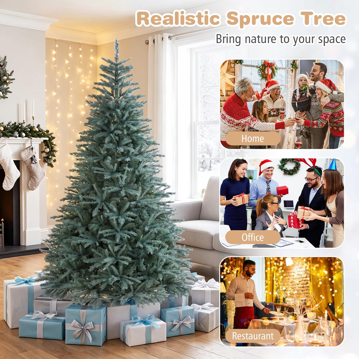GOFLAME 6FT/7FT/8FT Artificial Christmas Tree Hinged Unlit Xmas Tree Blue-Green