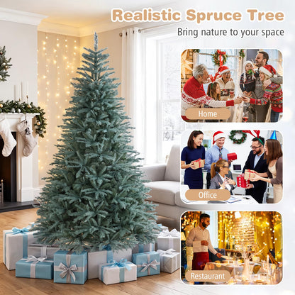 GOFLAME 6FT/7FT/8FT Artificial Christmas Tree Hinged Unlit Xmas Tree Blue-Green