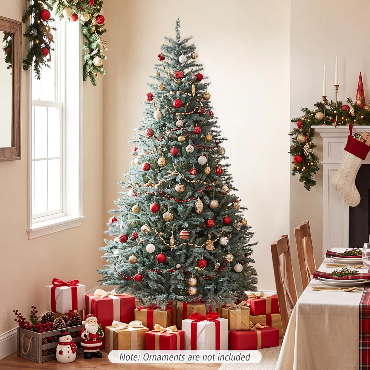GOFLAME 6FT/7FT/8FT Artificial Christmas Tree Hinged Unlit Xmas Tree Blue-Green