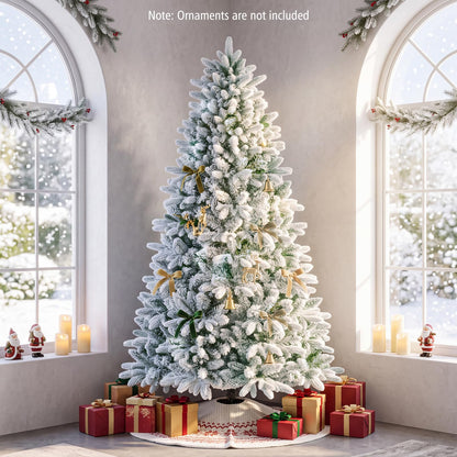 GOFLAME 6FT/7FT Pre-lit Half Christmas Tree | Snow Flocked Artificial Xmas Tree