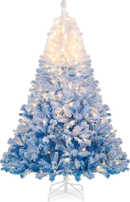 Goflame Pre-Lit Snow Flocked Christmas Tree | Artificial Hinged Xmas Full Tree