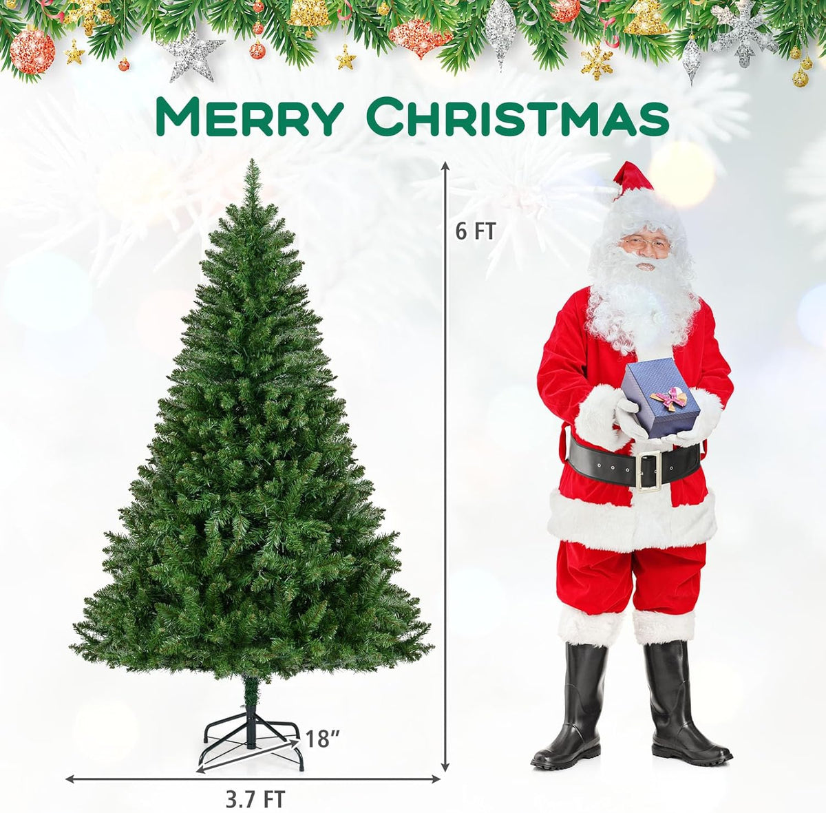 Goflame Pre-Lit Artificial Christmas Tree with 7 Lighting Modes & Folding Metal Stand