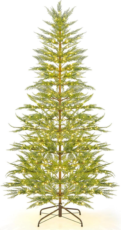 Goflame 6.5ft / 7.5ft Simulated Artificial Cypress Xmas Tree with Warm-White Fairy LED Lights