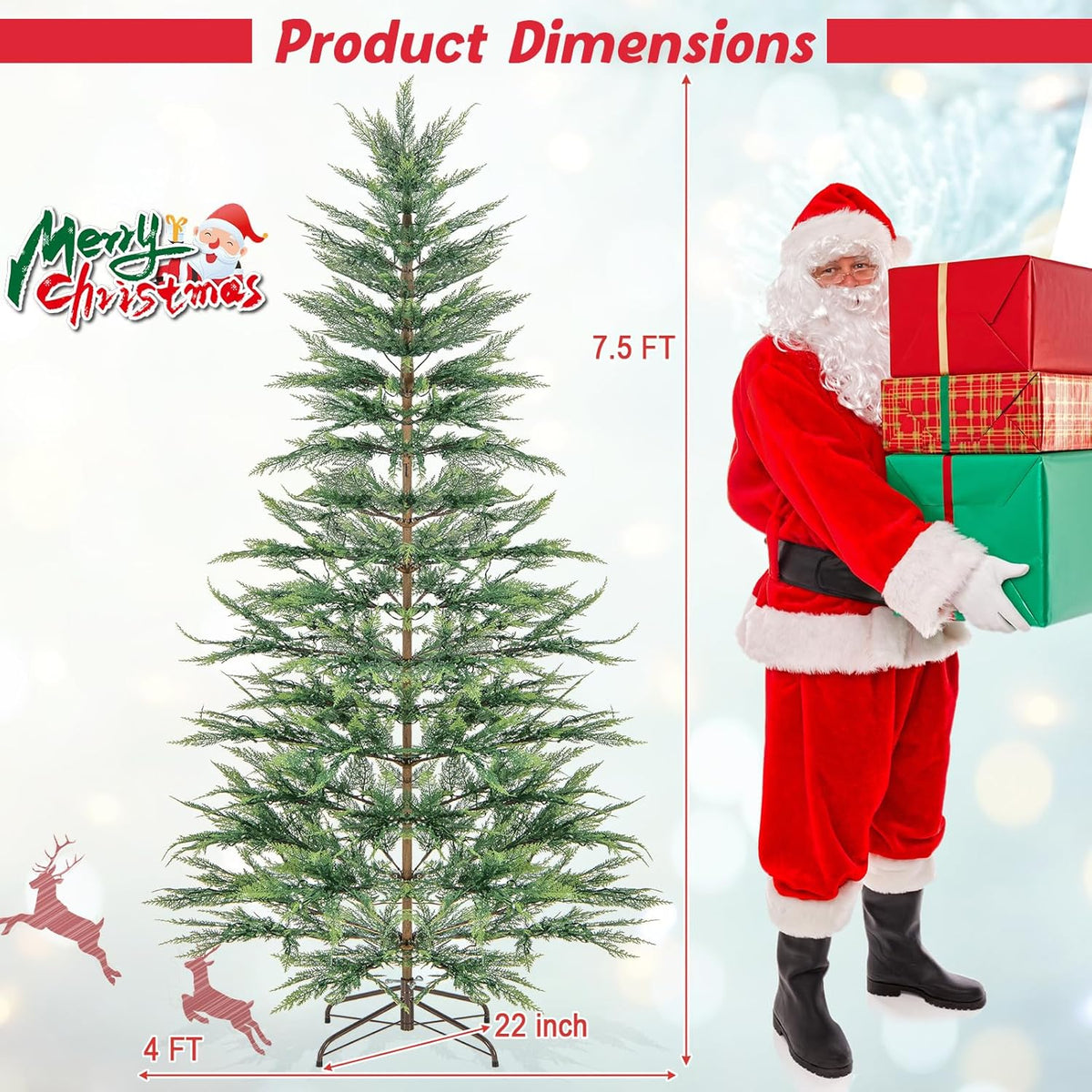 Goflame 6.5ft / 7.5ft Simulated Artificial Cypress Xmas Tree with Warm-White Fairy LED Lights