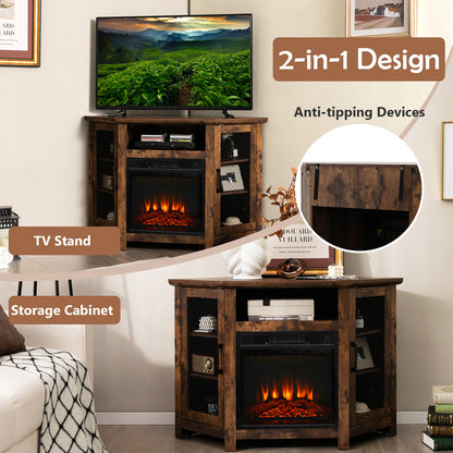 Corner Fireplace TV Stand with LED Lights for TVs up to 50”, Modern Entertainment Center with Electric Fireplace