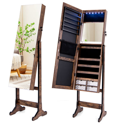 Jewelry Cabinet Freestanding, Lockable Jewelry Armoire Organizer with Full-length Frameless Mirror