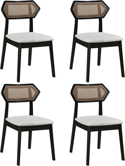 Goflame Wood Dining Chairs Set of 2/4 Rattan Upholstered with Solid Wood Frame