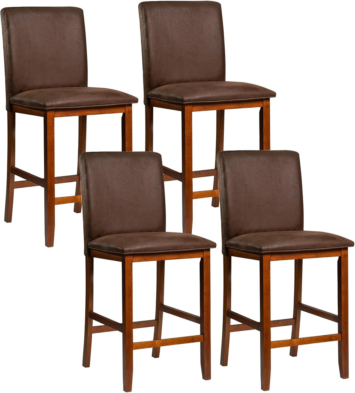 Goflame 26" Bar Stools Set of 2/4 Upholstered Counter Height Bar Chairs with Solid Rubber Wood Legs