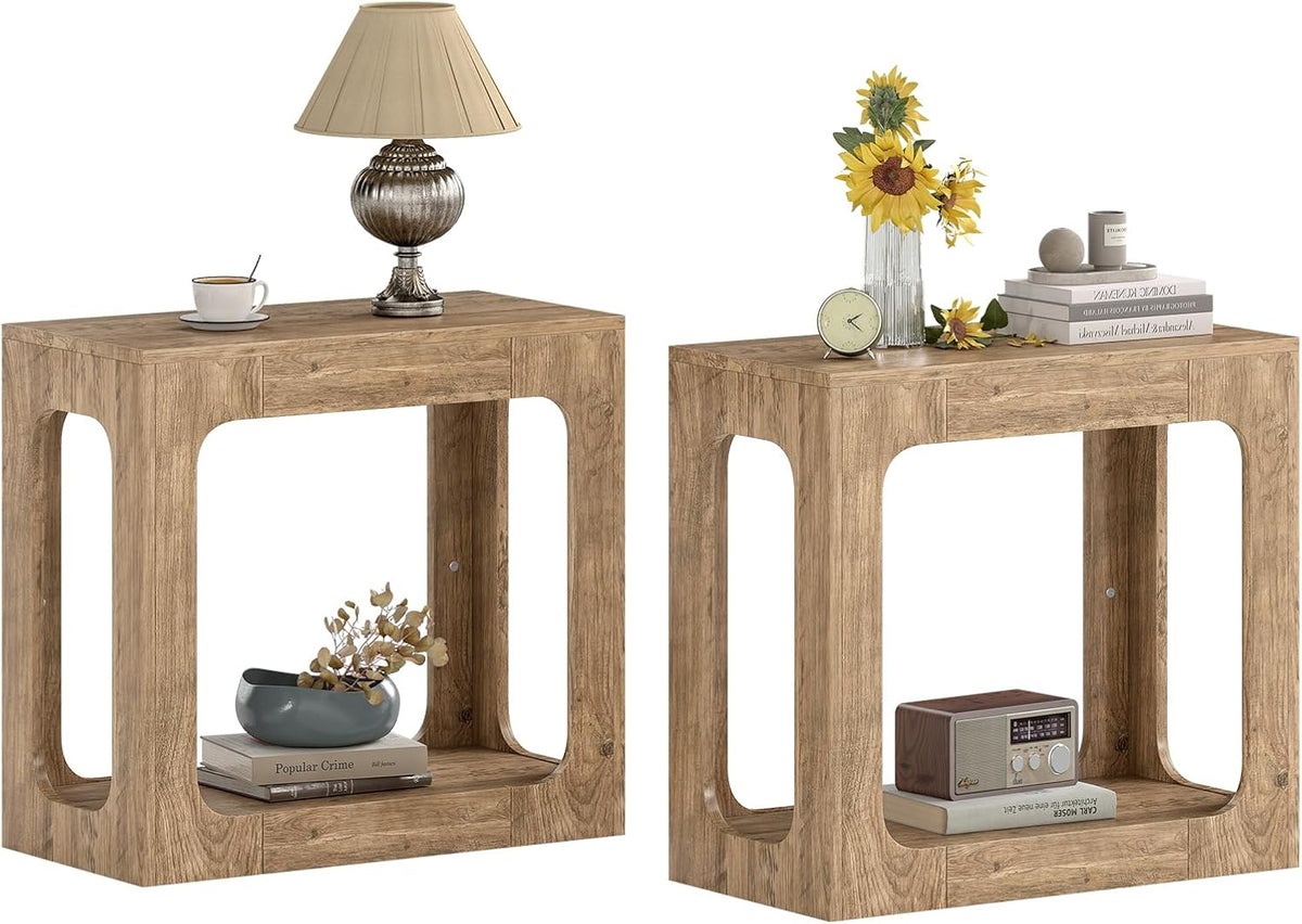 Goflame Narrow End Table 2-Tier Farmhouse Side Table with Open Storage Shelf