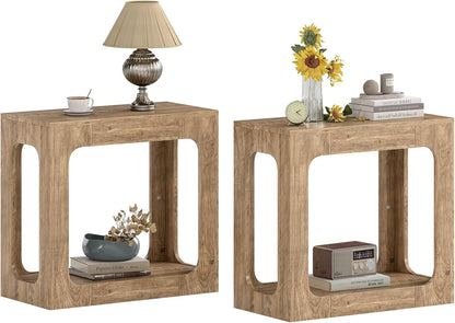 Goflame Narrow End Table 2-Tier Farmhouse Side Table with Open Storage Shelf