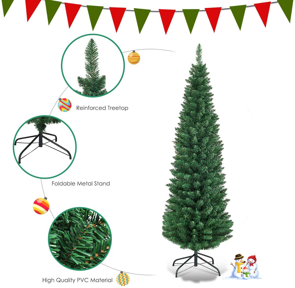 Pencil Christmas Tree, Artificial Slim Skinny Tree - GoflameUS