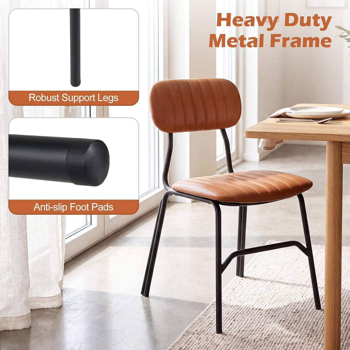 Goflame Metal Dining Chairs PU Leather Upholstered Kitchen Chairs | Modern Dining Room Chair w