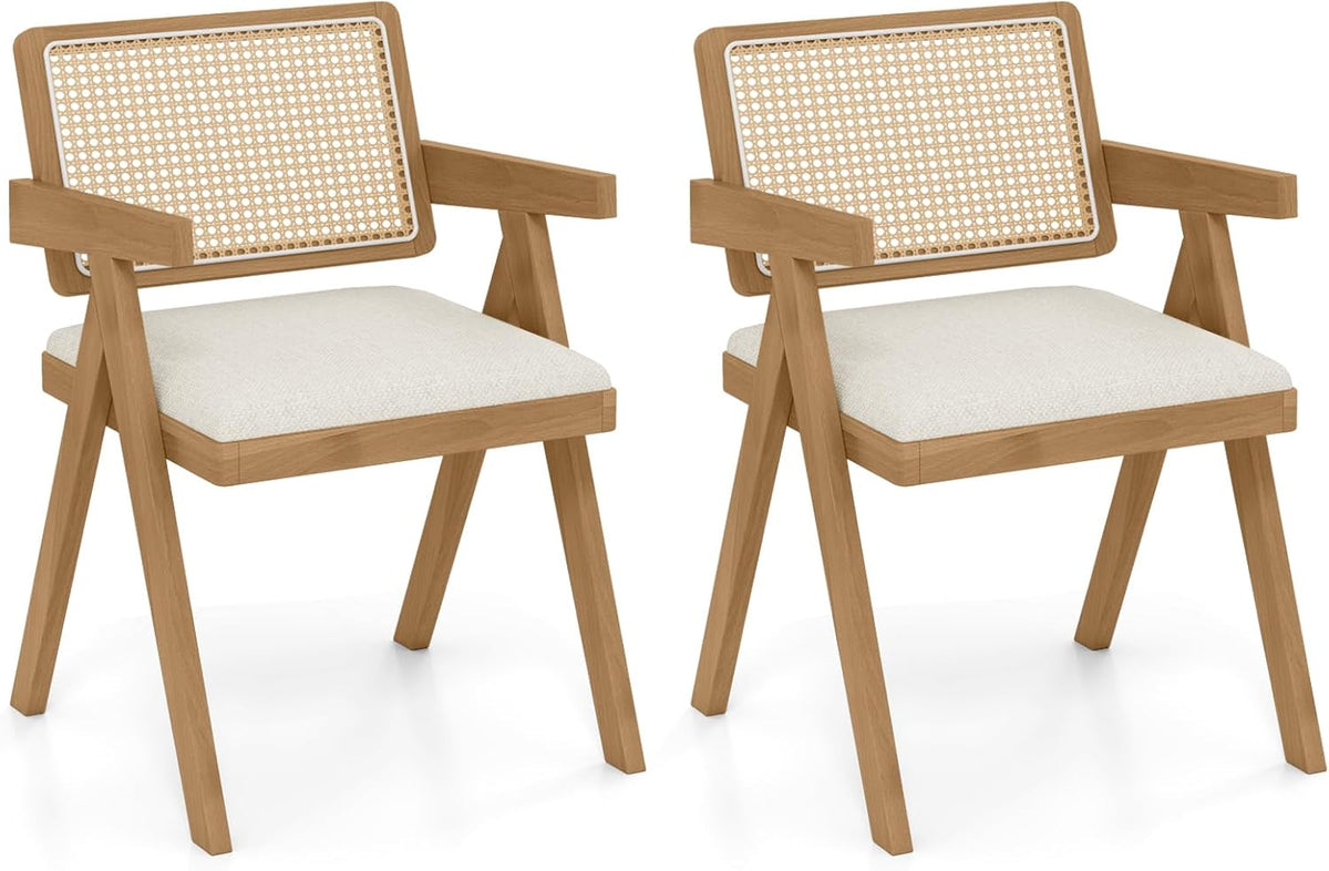 Goflame Rattan Dining Chairs, Leathaire Kitchen Chairs w/Armrests & Padded Cushion
