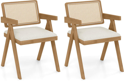 Goflame Rattan Dining Chairs, Leathaire Kitchen Chairs w/Armrests & Padded Cushion