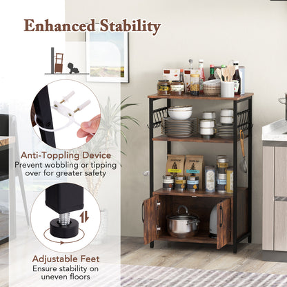 Kitchen Baker's Rack with Cabinet, 3-Tier Pantry Cabinet with 2 Open Shelves