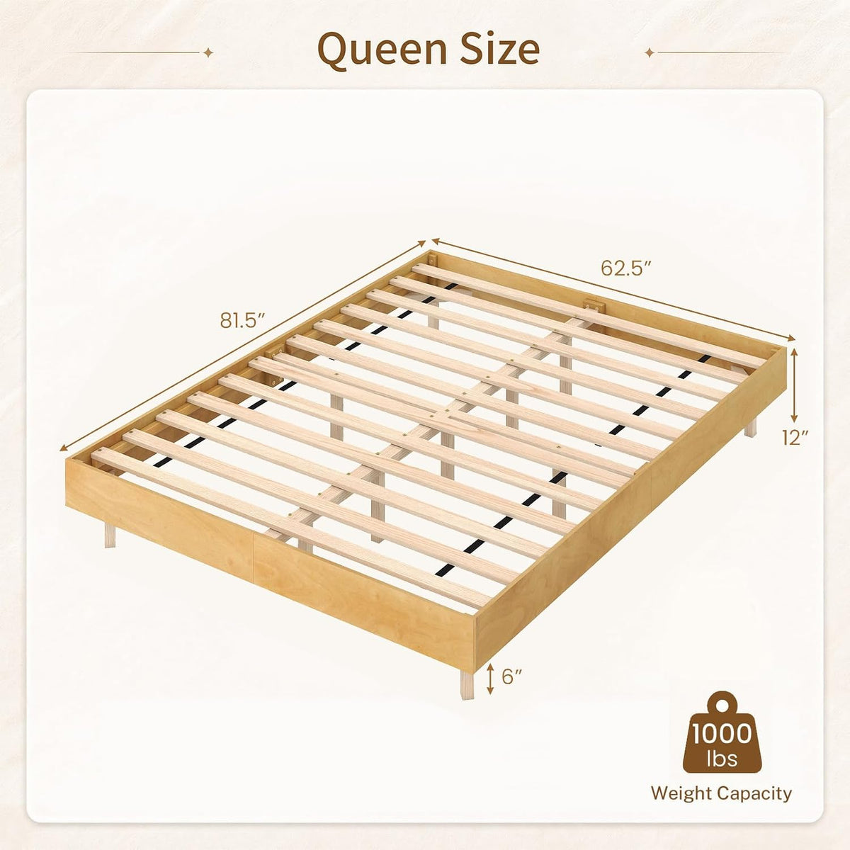Goflame Wood Floating Bed Frame Queen Size with Smart LED Light, Natural | Modern Platform Bed w/Heavy Duty Mattress Foundation