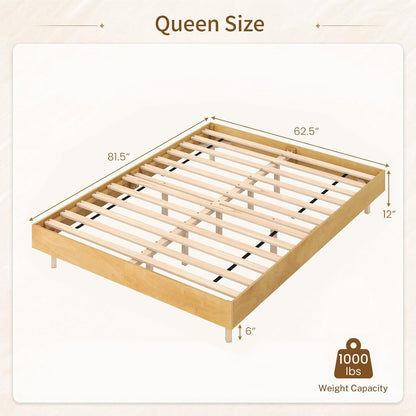 Goflame Wood Floating Bed Frame Queen Size with Smart LED Light, Natural | Modern Platform Bed w/Heavy Duty Mattress Foundation