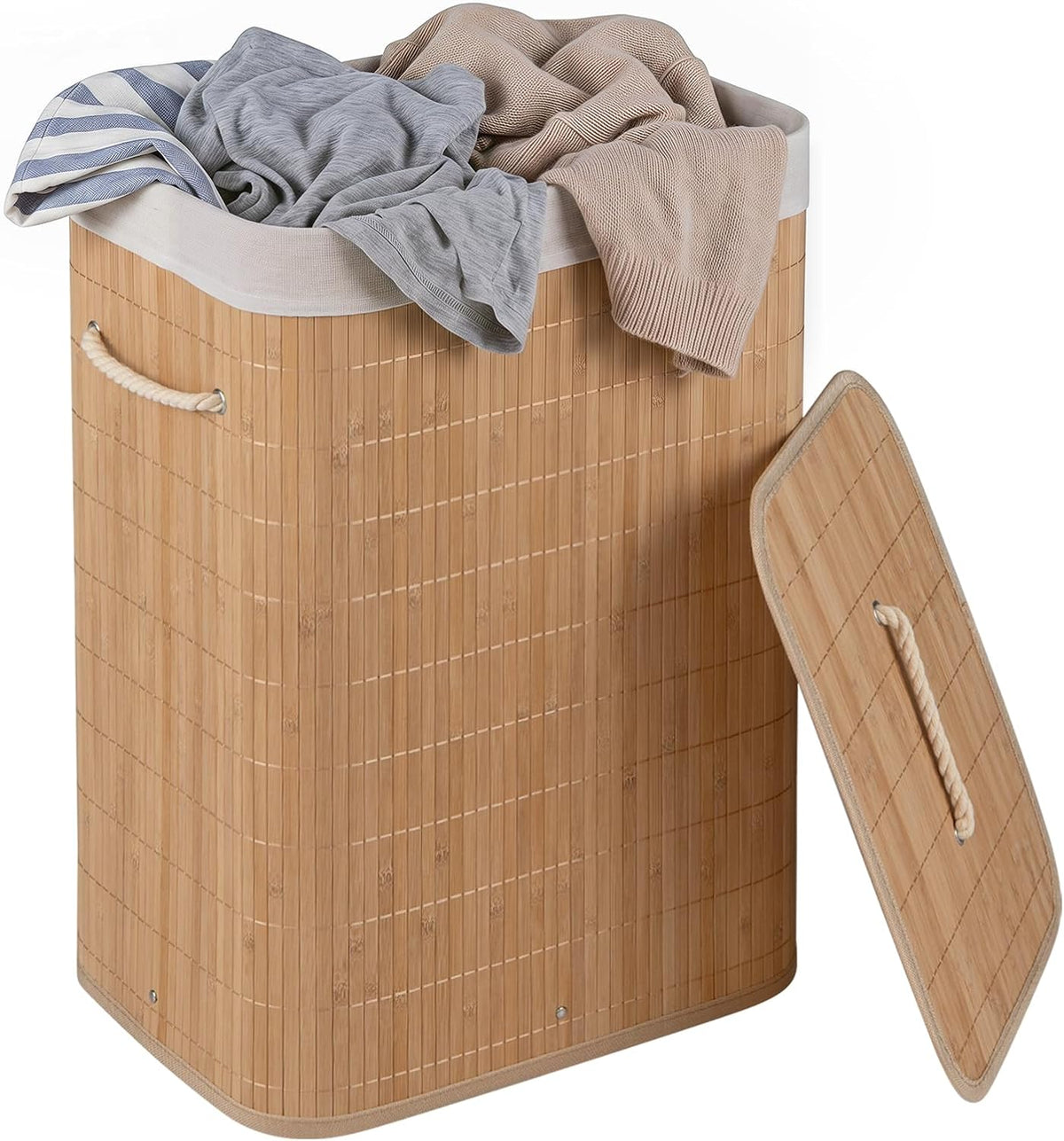 Goflame 19 Gal Bamboo Laundry Hamper w/Removable Liner & Portable Handles