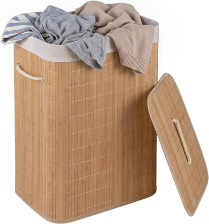 Goflame 19 Gal Bamboo Laundry Hamper w/Removable Liner & Portable Handles