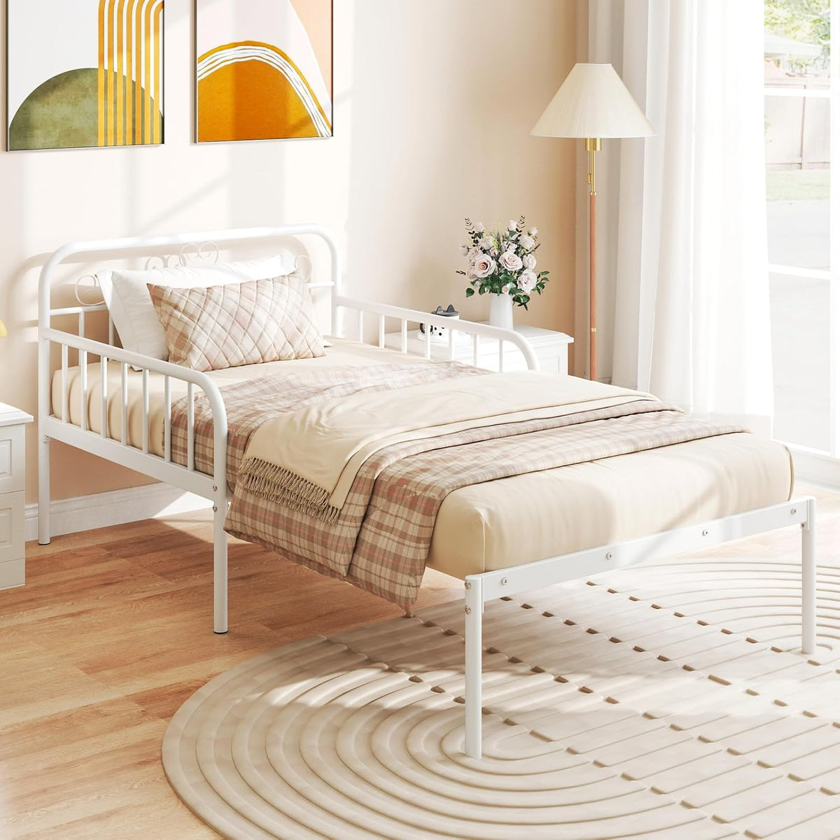 Goflame Metal Twin Bed Frame, Convertible Sofa Bed with Headboard & Armrests, Pull-Out Sleeper Chair Bed