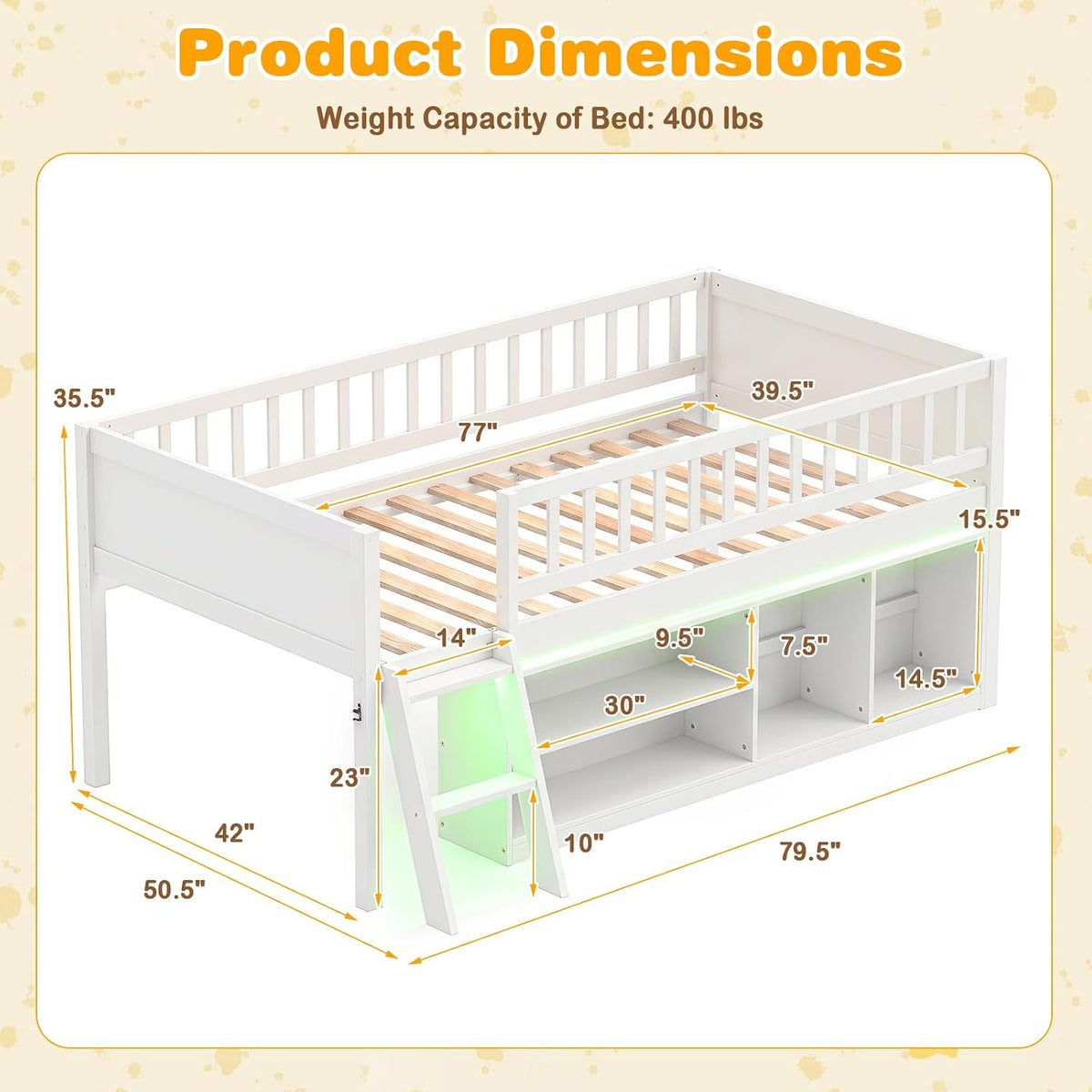 Goflame Low Loft Bed Twin Size with LED Lights