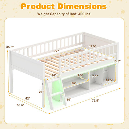 Goflame Low Loft Bed Twin Size with LED Lights