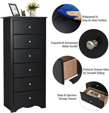6 Drawer Chest Wooden Dresser Clothes Organizer Bedroom - Goflameus