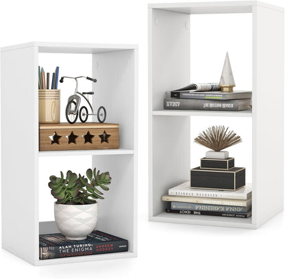 Goflame 2-Cube Bookcase, White Cubby Bookshelf w/Back Guardrail & Anti-Tipping Kits