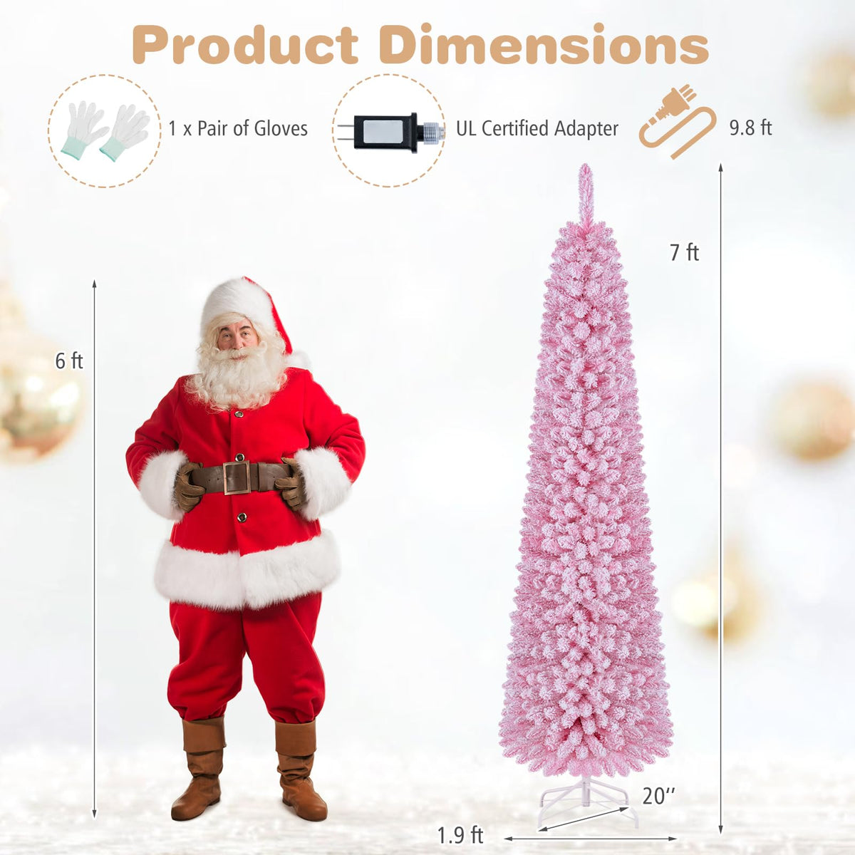 GOFLAME 6FT/7FT Pre-lit Pencil Christmas Tree Artificial Pink Christmas Tree